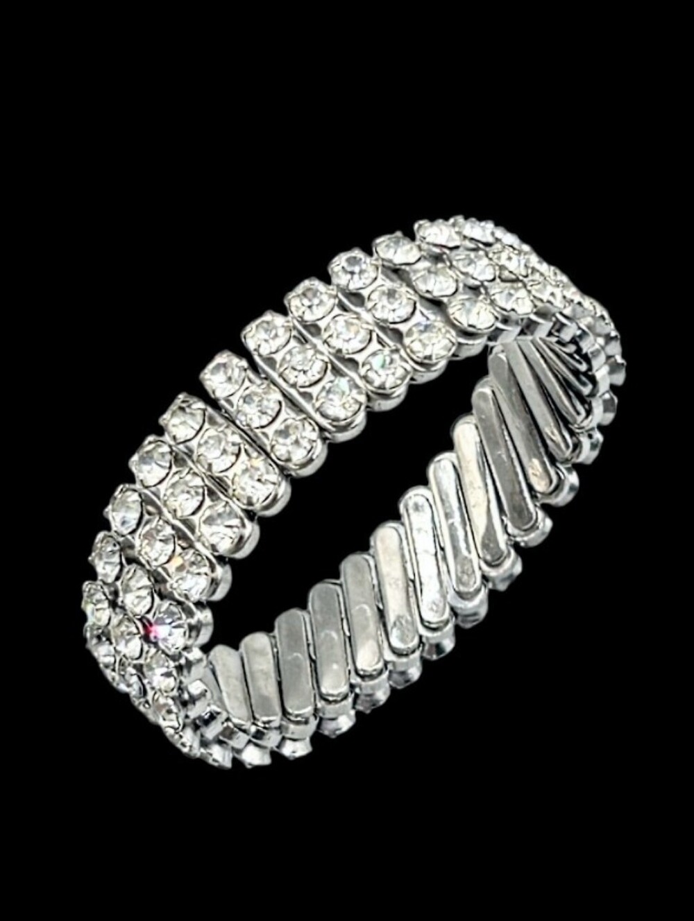 🆕 Art Deco Vintage 50's 3 Row Expansion Stretch Flex Clear Rhinestone Bracelets